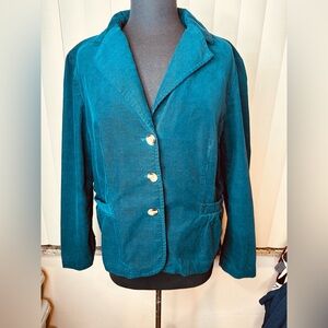 Talbots Petites Teal Grace Fit Corduroy Blazer Jacket Peplum Size 16 P